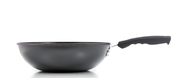 Closeup black frying pan isolated