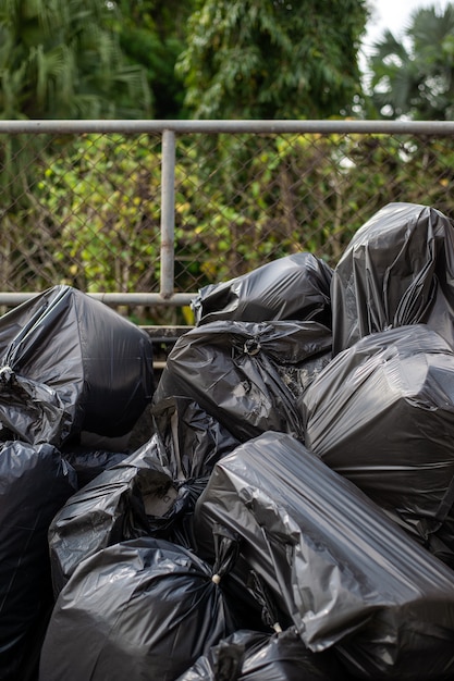 Closeup black garbage bag 