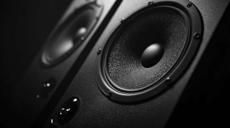 Photo closeup of black speaker