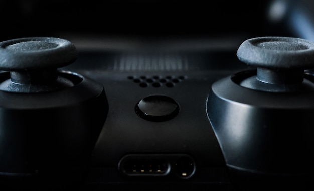 Closeup of black video games gaming controller