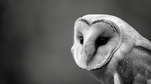 CloseUp Black and White Barn Owl Portrait