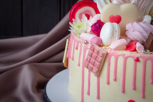 Closeup of black and white chocolate sponge cake 