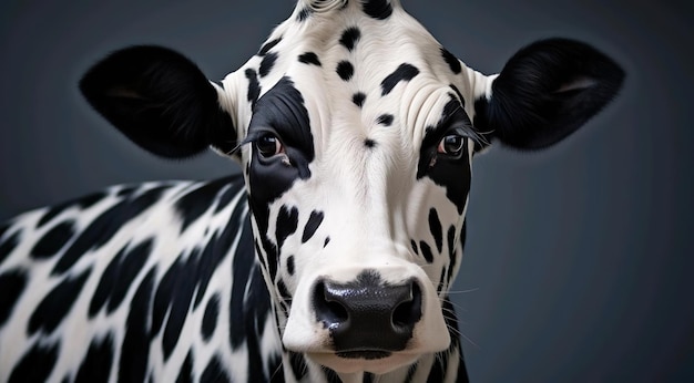 Closeup of black and white cow