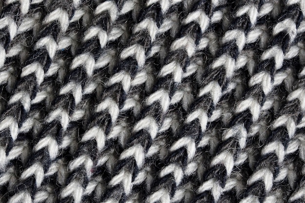 Closeup of black and white knitted wool texture