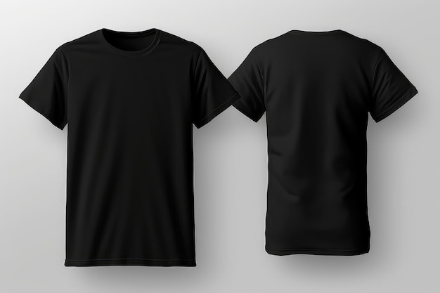 Closeup Of Blank Black Tshirt Front And Rear Isolated Mockup