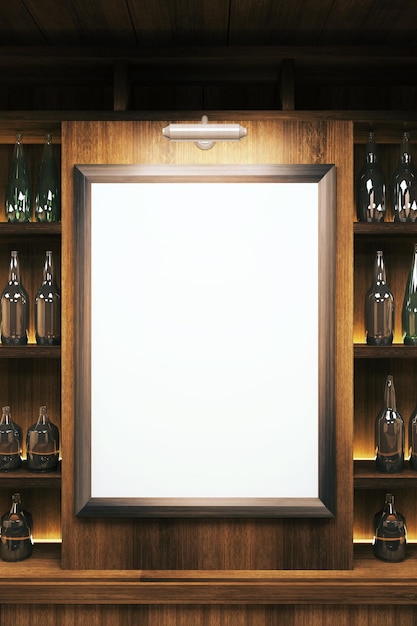 Closeup of a blank whiteboard in pub interior Mock up 3D Render