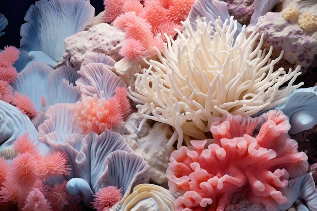 Closeup of bleached corals against vibrant healthy ones