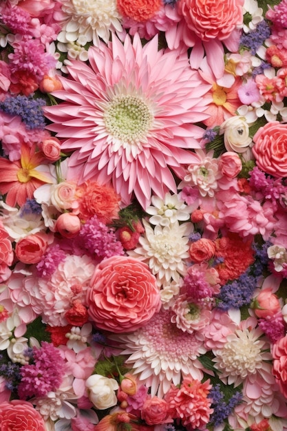 Клоуз-ап цветущих цветов, написанных мамой, созданной с помощью генеративного AI