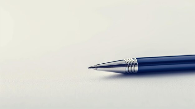 Closeup of a blue ballpoint pen on a white background