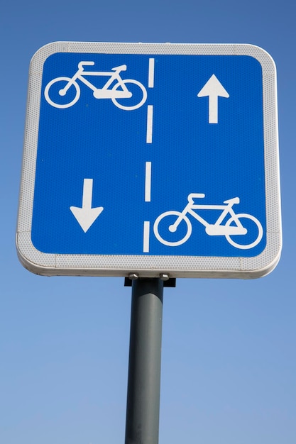 Closeup of Blue Bike Lane Sign