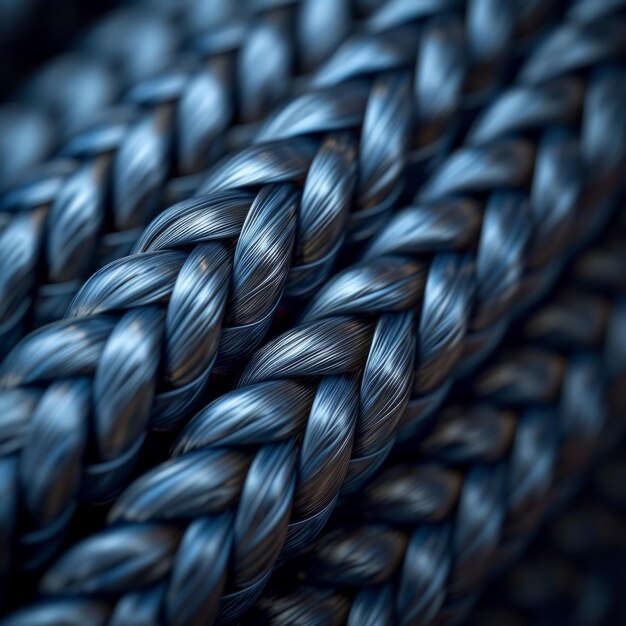 A closeup of a blue rope made of twisted strands