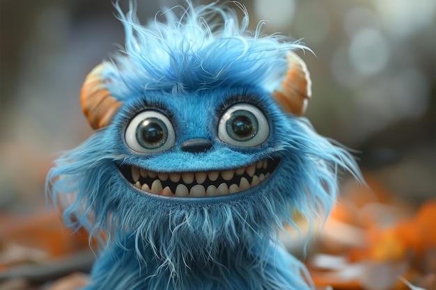 CloseUp of Blue Stuffed Monster With Big Eyes