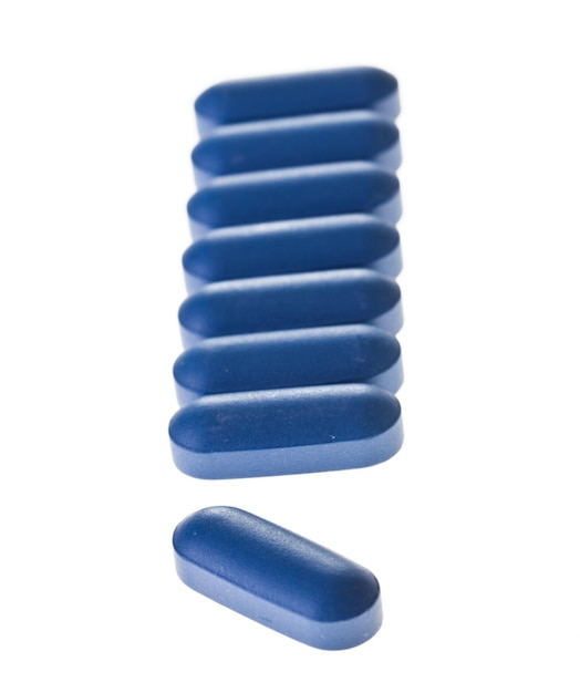 Closeup of Blue Tablets in a row