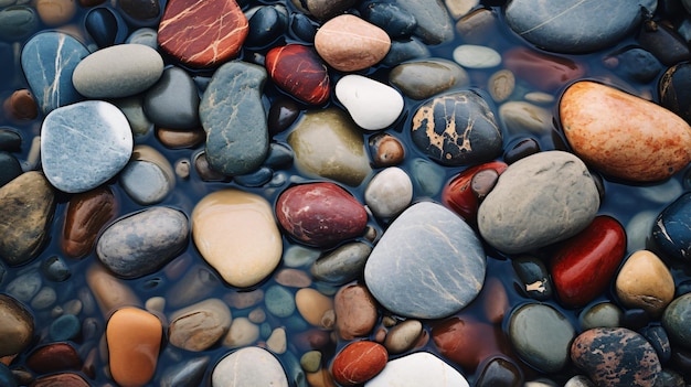 Closeup of blurred river rocks shot from the top