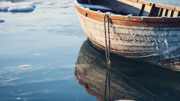 Closeup boat winter in the ice ocean