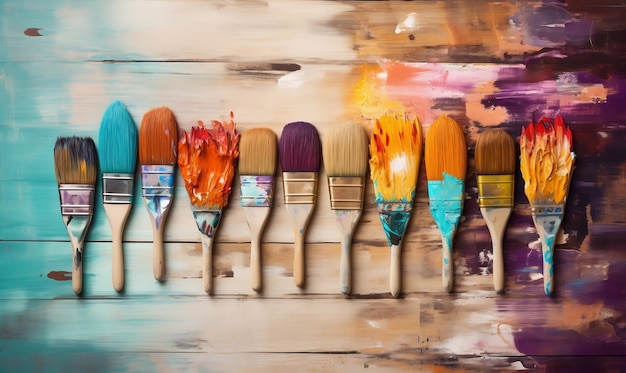 Foto primo piano di boho artist paintbrushes illustrazione colorata ia generativa