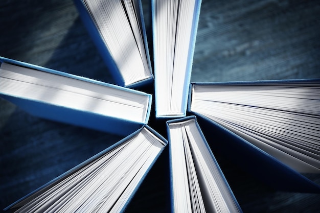 Closeup of books on table