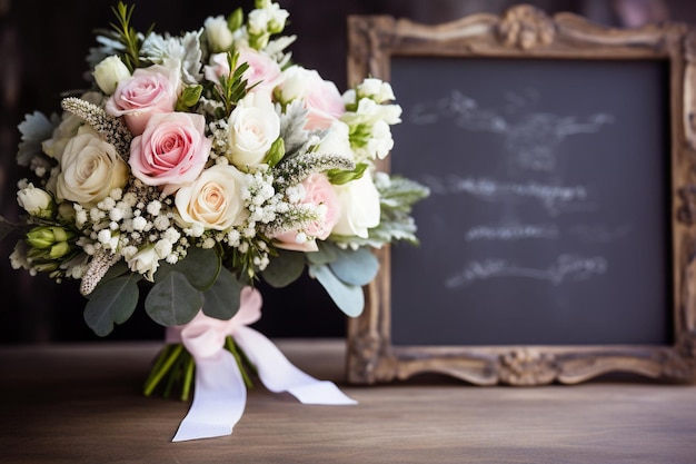 Closeup of the bouquet with the brides wedding band in focus