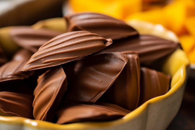 a closeup of a bowl filled with chocolate AI generated