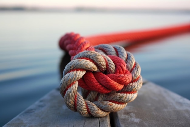 Photo closeup of a bowline knot on a mooring rope created with generative ai