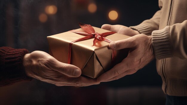 a closeup of a box and a gift in the hands of two peopleGenerative AI