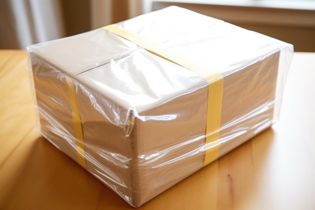 Closeup of a box sealed with clear packing tape