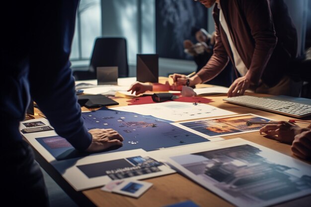 Photo closeup of a brand workshop with team members generative ai