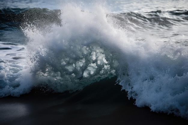 Closeup of breaking wave with droplets and foam flying in the air