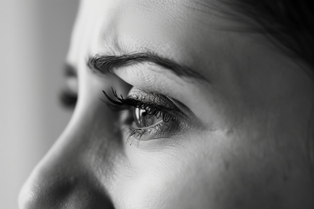 Foto close-up dell'occhio della sposa con una lacrima