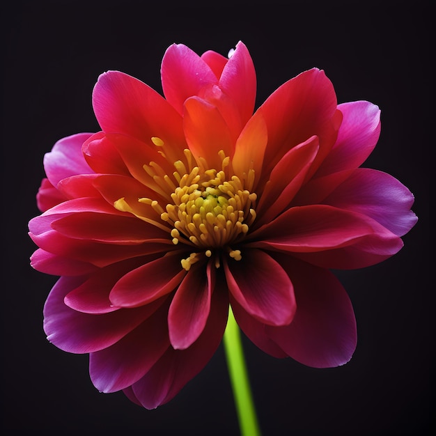 a closeup of a brightly coloured blossom against a dark background ai generative