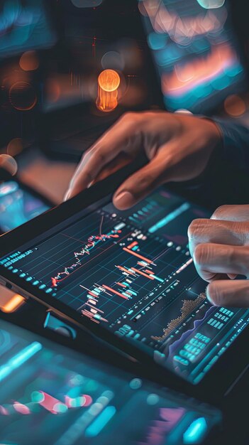 Closeup on a brokers hands analyzing financial reports