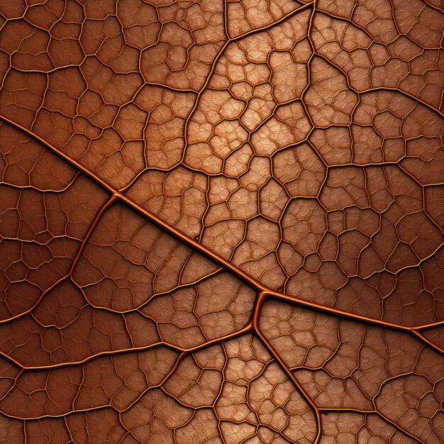 Closeup of a bronze leaf veins texture with a metallic sheen