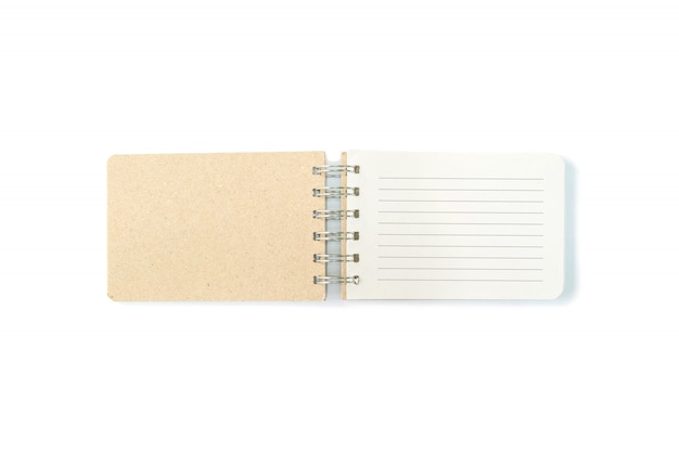 Closeup brown note book with line isolated on white background