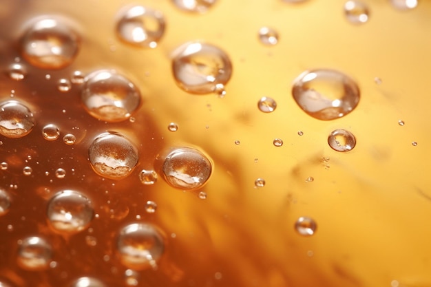 Closeup of bubbles fizzing in a glass of iced tea