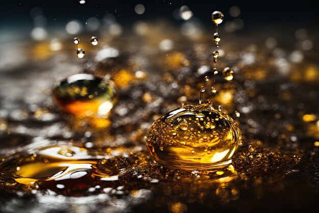 Closeup of bubbling oil with oil drops ai generative