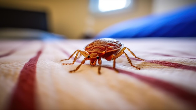 Photo closeup of the bug on mattress