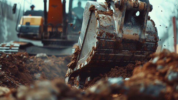 Closeup of a bulldozer working at a construction site