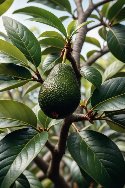 Foto close-up di un grappolo di avocado fresco sull'albero