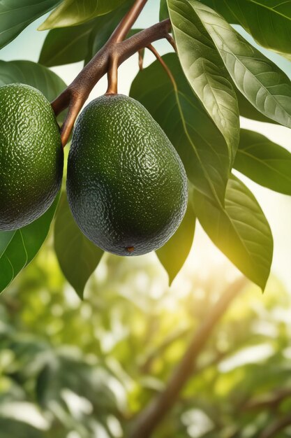 Foto close-up di un grappolo di avocado fresco sull'albero