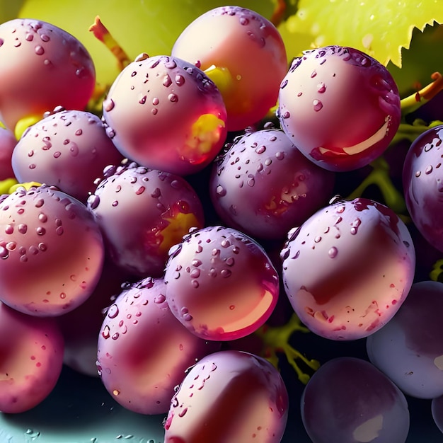 Closeup bunch fresh juicy grapes with water droplets top