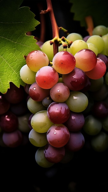 Closeup of a bunch of grapes on grapevine