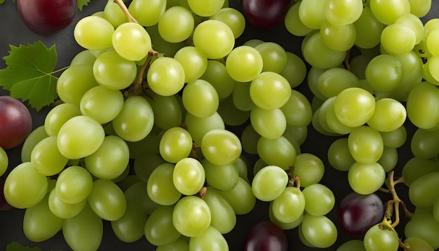 Closeup bunch of green and purple grapes isolated on dark background