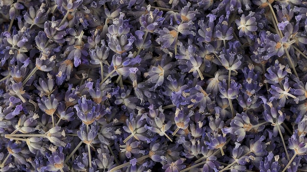 A closeup of a bundle of dried lavender flowers popularly used in essential oils and known for its