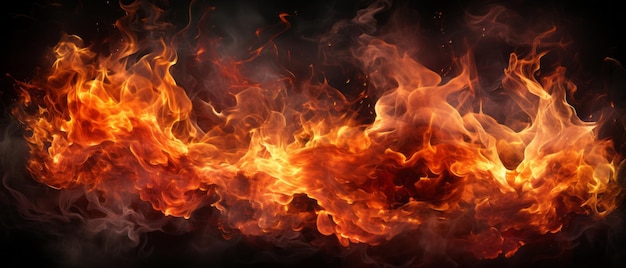 Closeup of burning flames fire background banner long