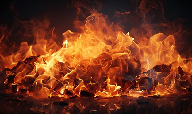 Closeup of burning lump coal as an abstract background Selective soft focus