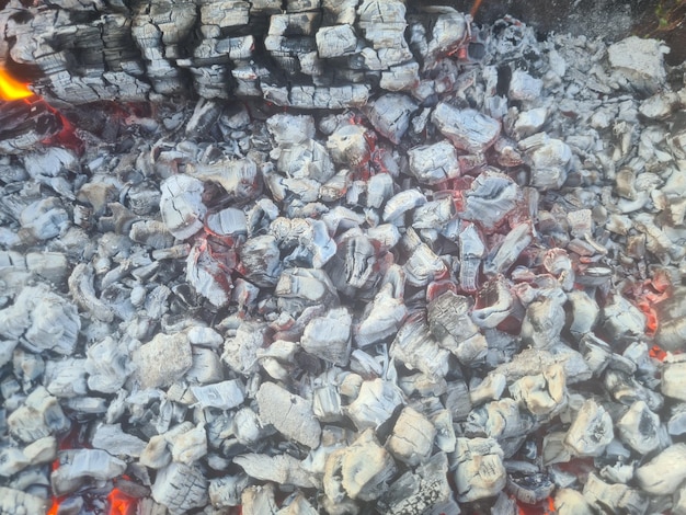 Closeup of burning red coal in brazier