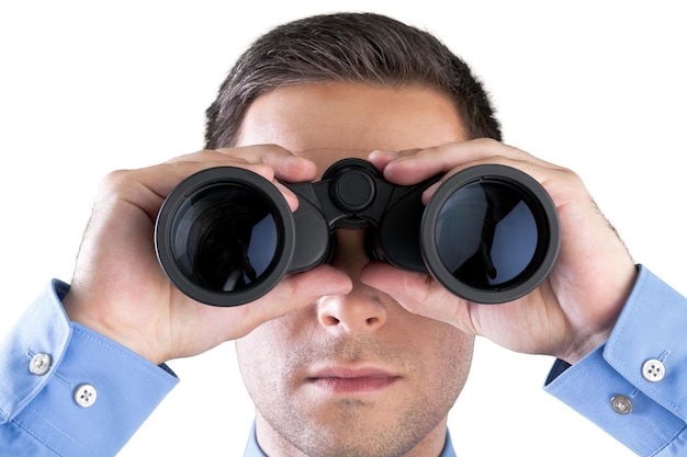 Closeup of a Businessman Using Binoculars