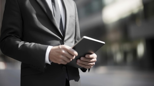 Closeup of businessman with digital tablet generative ai