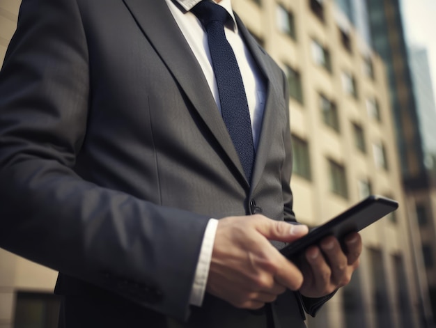 Closeup of businessman with digital tablet generative ai