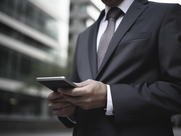 Closeup of businessman with digital tablet generative ai
